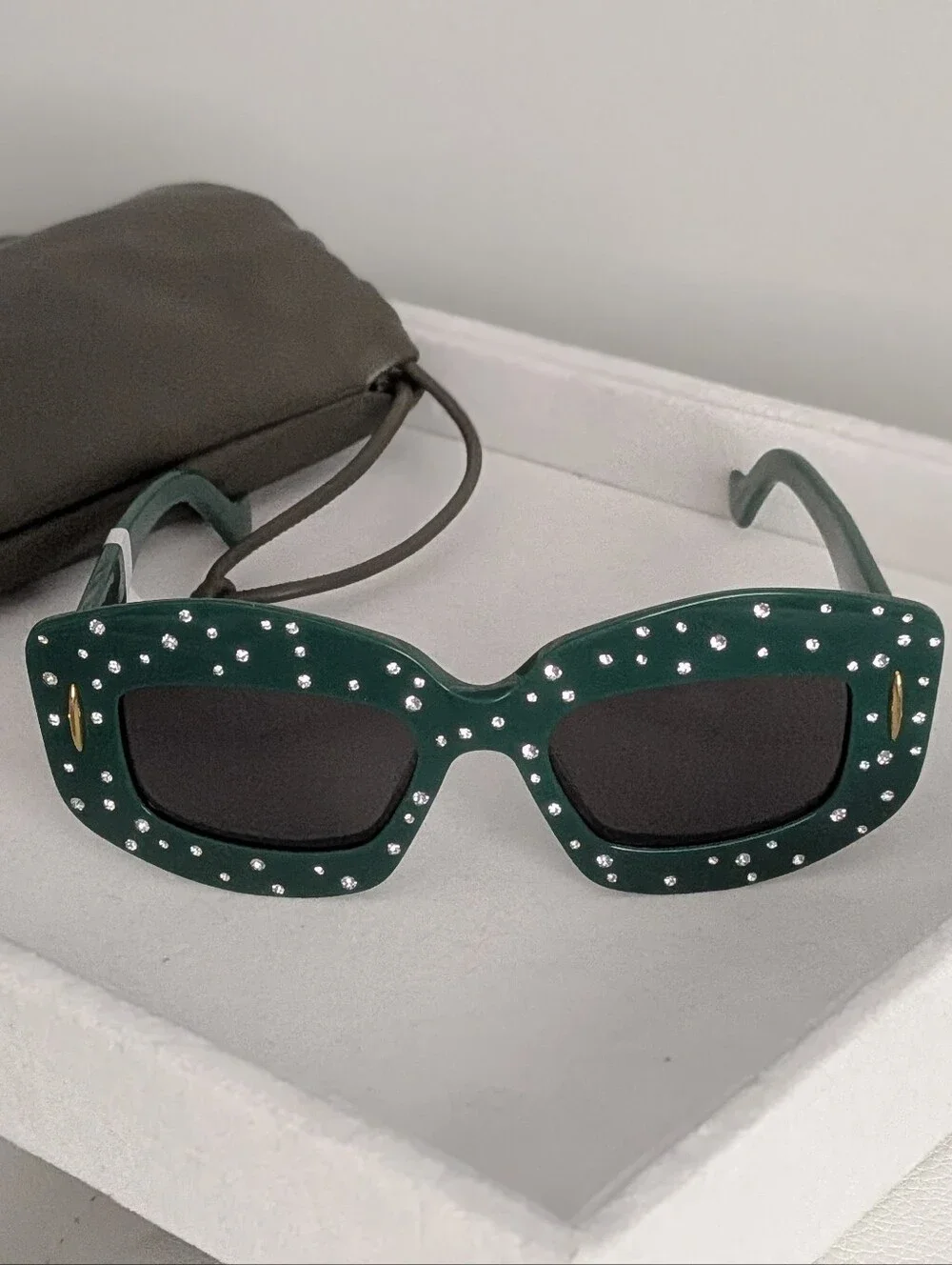 Loewe LW4114IS Crystal Embellished Green Sunglasses 96A Emerald Green Italy